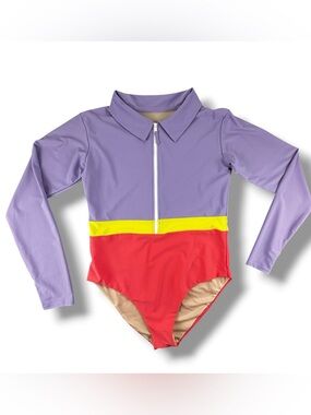 Mott50 Margherita Long-Sleeve One-Piece Swimsuit NWT Size XL Lavender Salmon